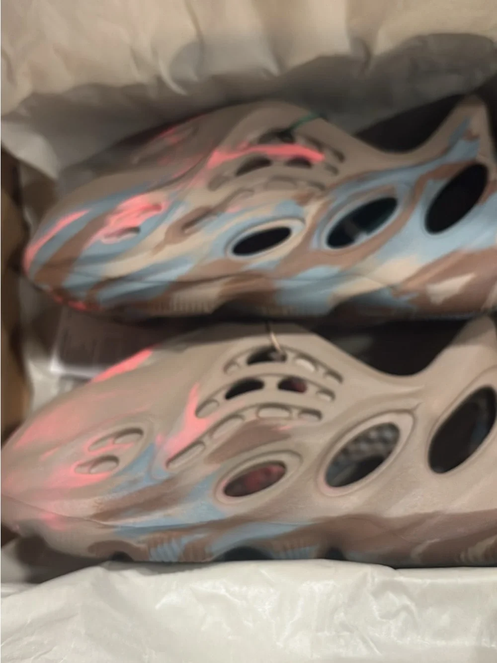 Yeezy Kids Foam Clog in Brown with Pink & Blue Accents